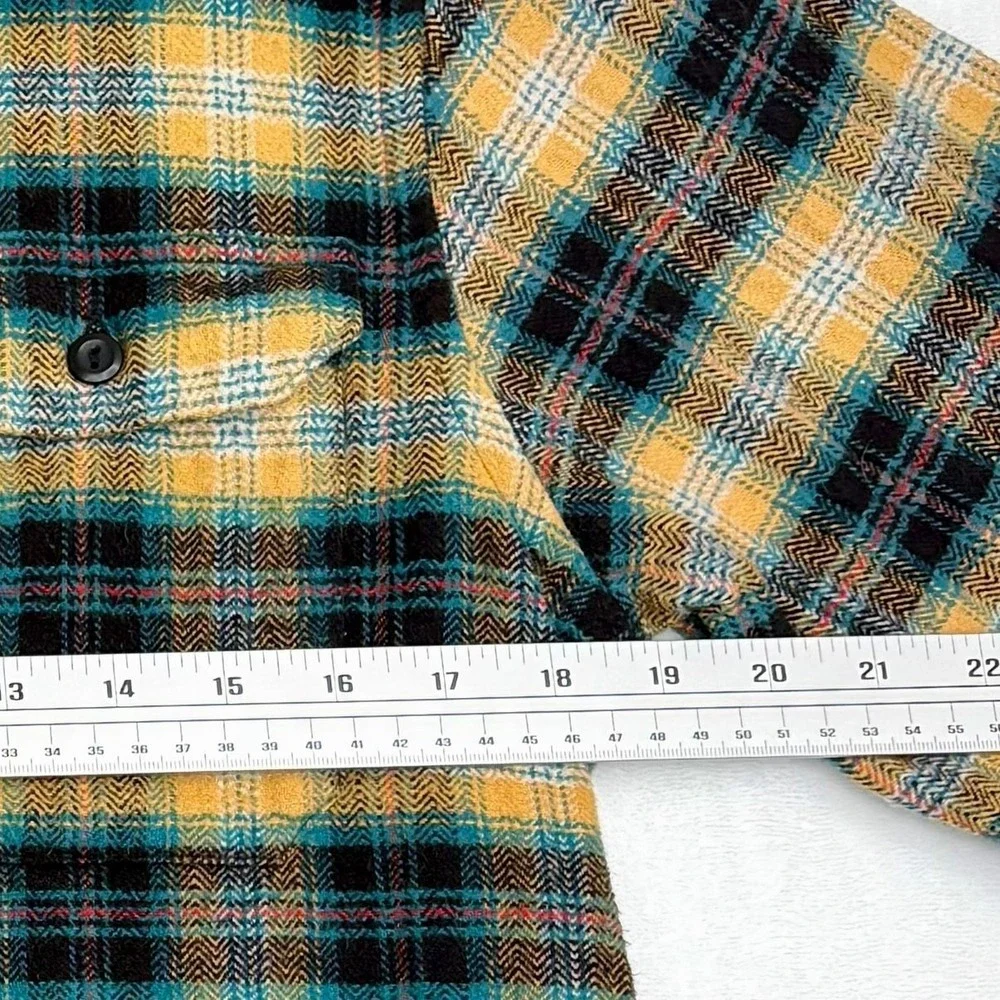Levi's Relaxed‎ Fit Plaid Flannel Shirt Yellow Black Green Mens Medium Western